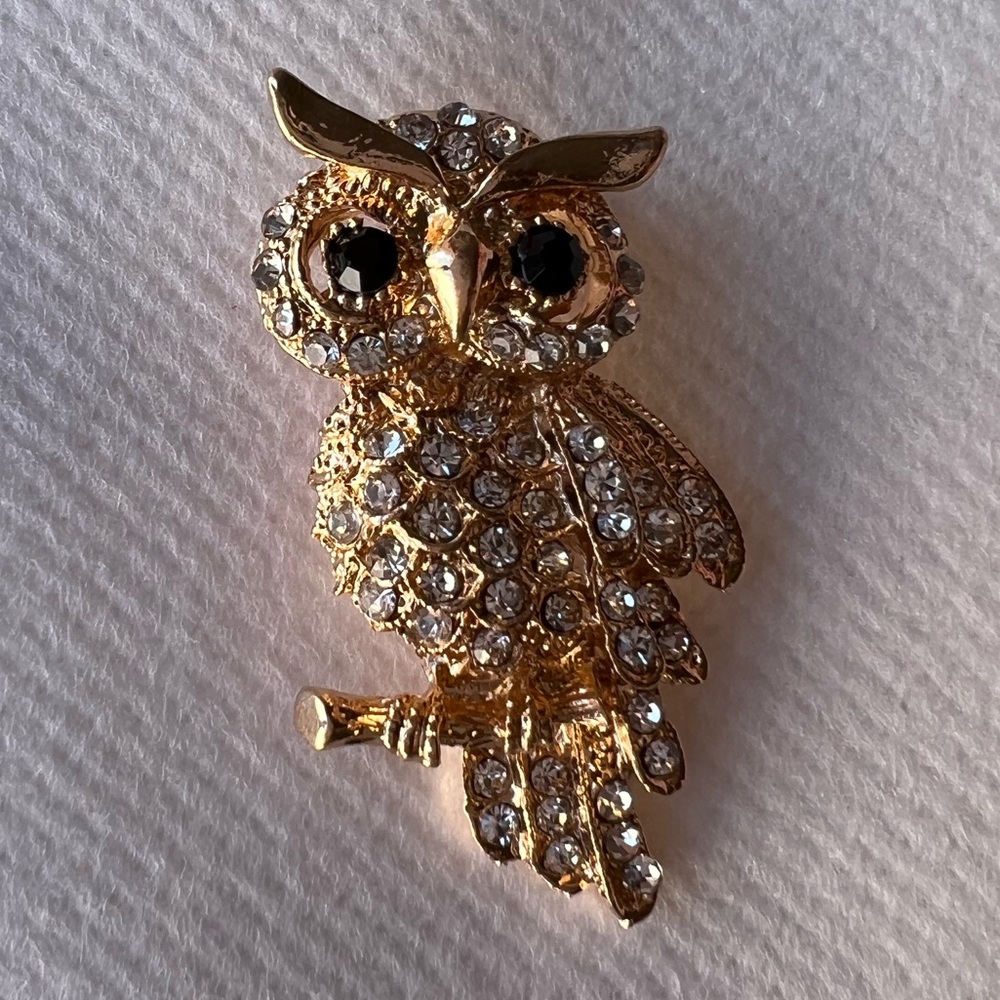 New gold owl brooch